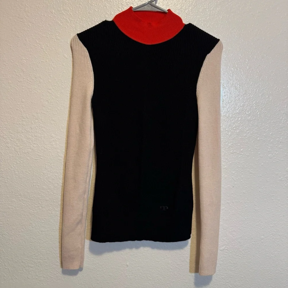 Tori Burch Color Block Merino Blend Turtleneck Sweater Size XS Read Description